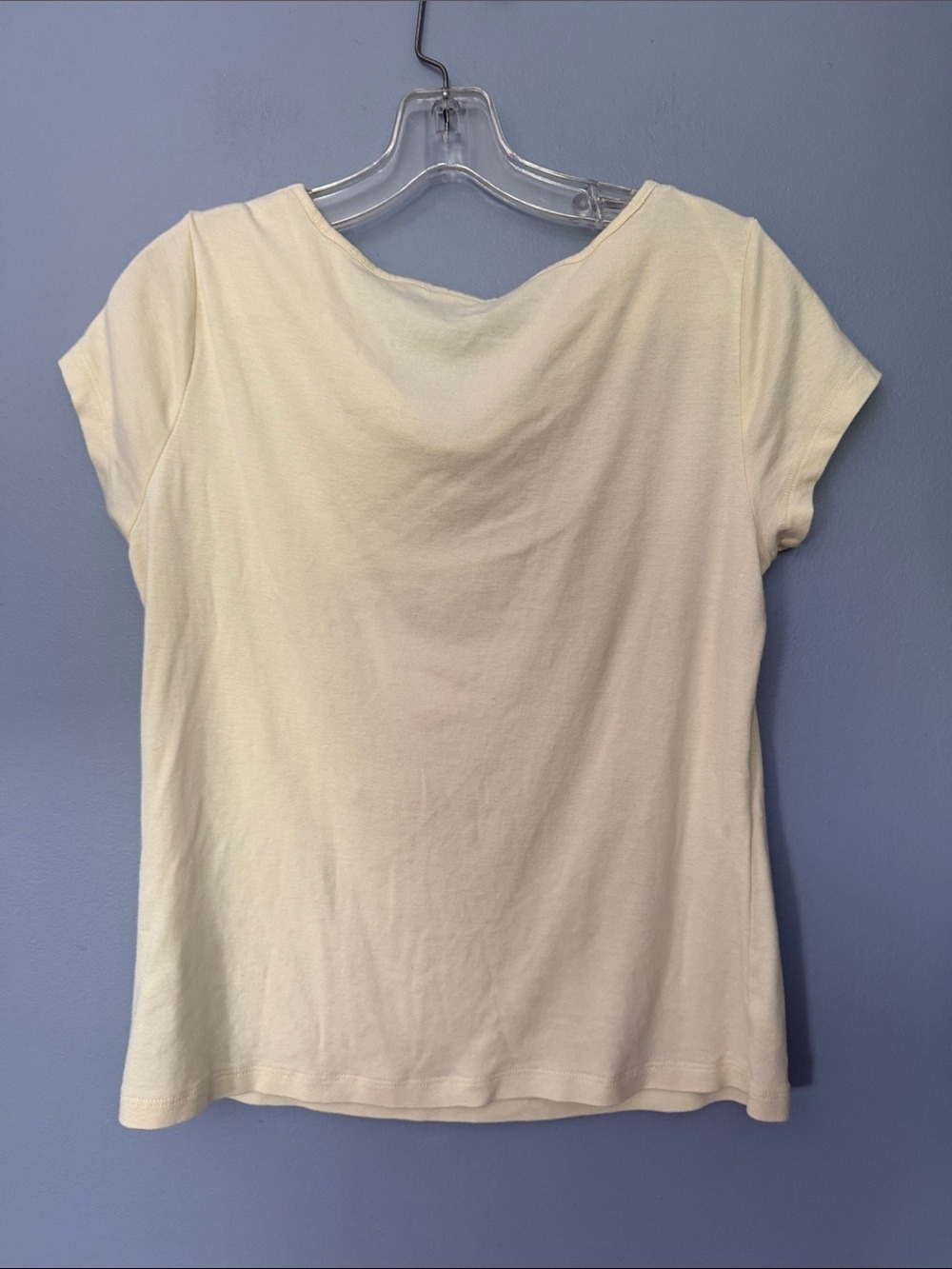 Elie Tahari Cream Cowl Neck Top Pima Cotton Blend Short Sleeve Minimalist Sz M - Picture 6 of 7